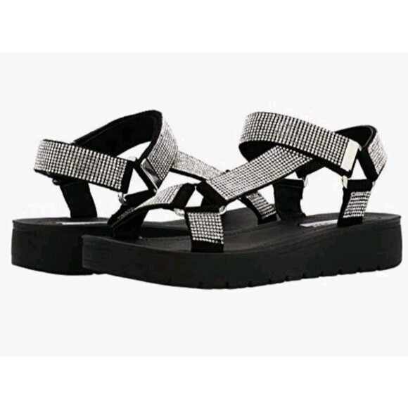 Steve Madden NIL Sandals Women shoes Platform Silver Rhinestones Size 6 Hook Eye - Picture 1 of 10